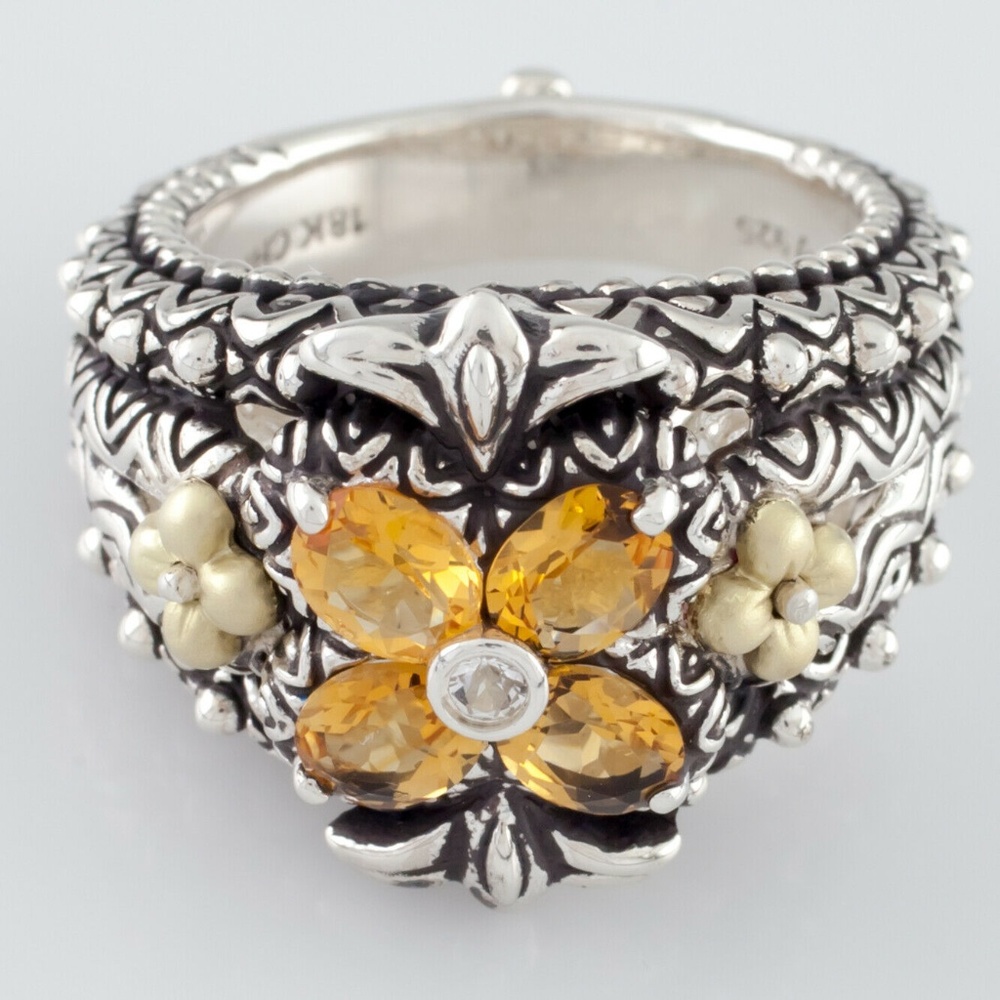 Barbara Bixby Sterling Silver 18k Gold Citrine Floral Size 7